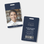 Badge d'identification photo avec code-barres Bleu (Avant & arrière)