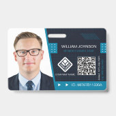 Badge d'identification photo avec code QR bleu | E (Avant)