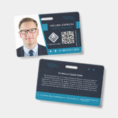 Badge d'identification photo avec code QR bleu | E (Avant & arrière)