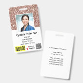 Badge d'identification photo avec QR code et paill (Avant & arrière)