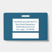 Badge d'identification photo bleu pour enseignant (Arrière)