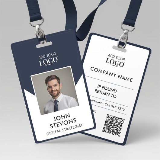 Badge d'identification photo code QR bleu marine e