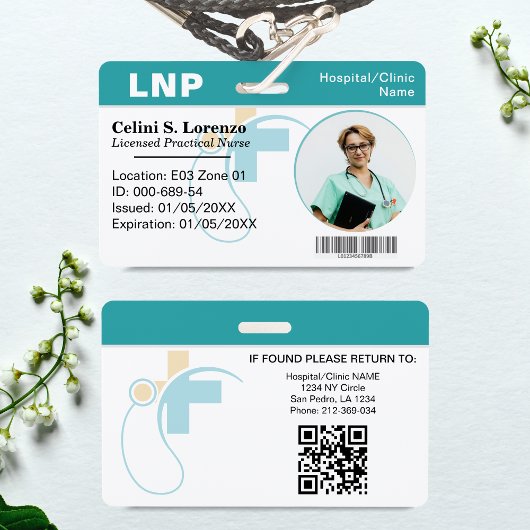 Badge d'identification photo de l'employé médical 