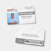 Badge d'identification photo de l'hôpital gris ave (Avant & arrière)