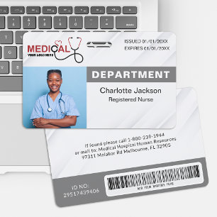 Badge d'identification photo de l'hôpital gris ave