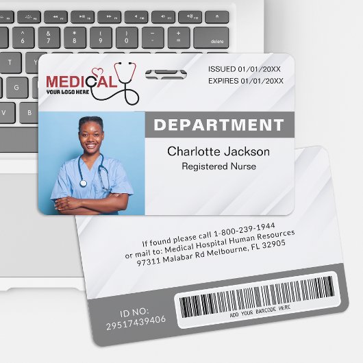 Badge d'identification photo de l'hôpital gris ave