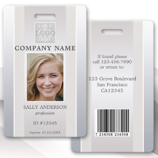 Badge d'identification photo élégant argent beige 