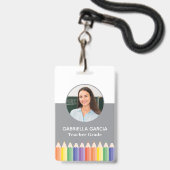 Badge d'identification photo enseignant Arc-en-cie (Avant avec lanière)