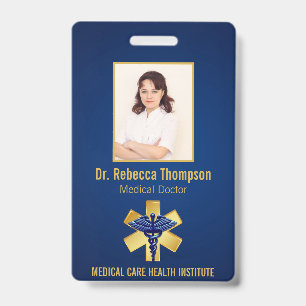 Badge d'identification photo médical 3D Caducée Or