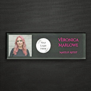 Badge D'identification Photo Noir Gras et Rose Chaud