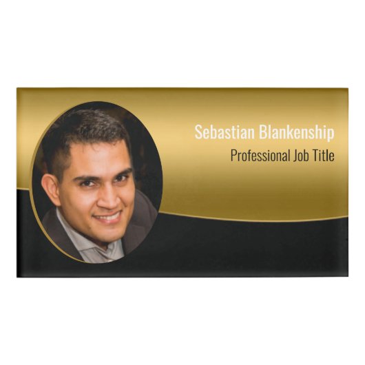 Badge D'identification Photo personnalisée Professionnel Horizontal Black (Devant)