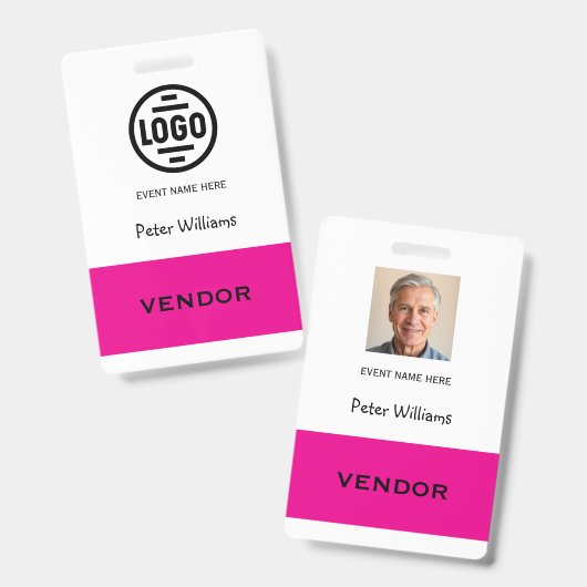Badge d'identification photo pour fournisseur d'év (Avant & arrière)