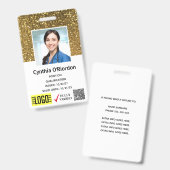 Badge d'identification photo QR code à paillettes (Avant & arrière)