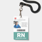 Badge d'identification photo sarcelle pour employé (Avant avec lanière)