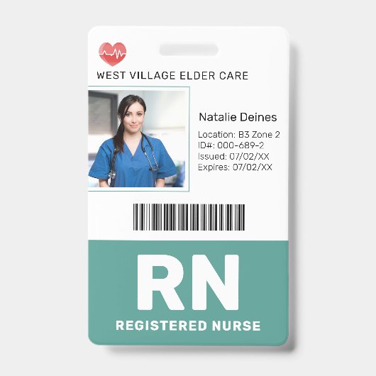 Badge d'identification photo sarcelle pour employé (Avant)