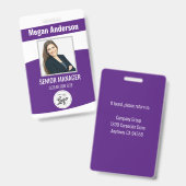 Badge d'identification photo violet mignon pour em (Avant & arrière)