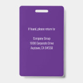 Badge d'identification photo violet mignon pour em (Arrière)