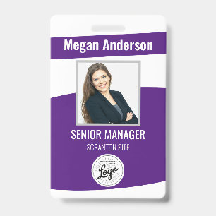Badge d'identification photo violet mignon pour em