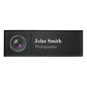 Badge D'identification Photographe noir simple professionnel d'objectif (Devant)