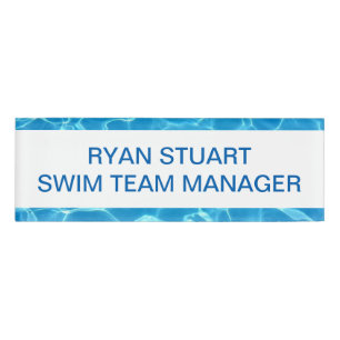 Badge D'identification Piscine Bleue Étincelante Personnaliser Bleue Eau