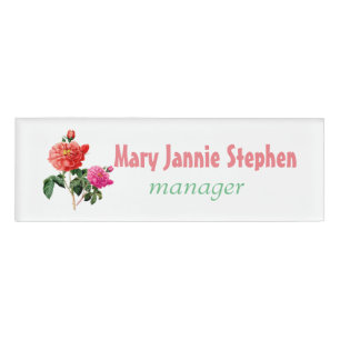 Badge D'identification plaque de nom de la fleur de rose rouge vintage