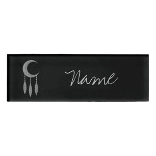 Badge D'identification Plumes de lune de croissant d'argent Thunder_Cove