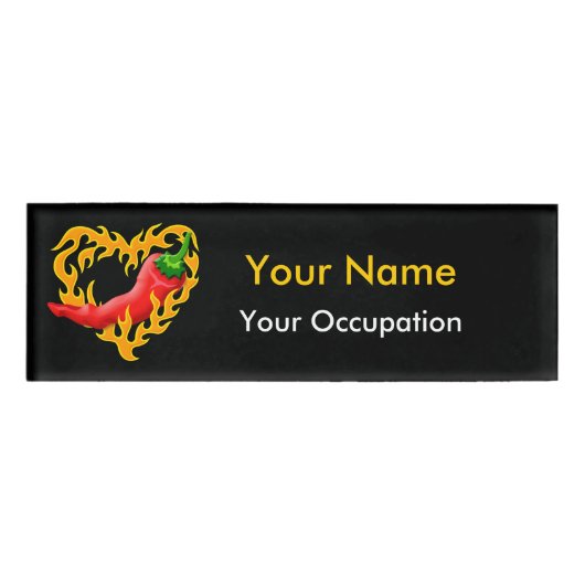 Badge D'identification Poivre chili au coeur de flamme (Devant)