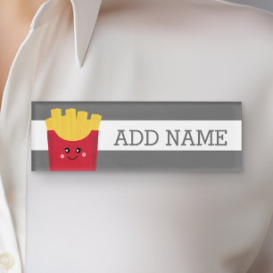 Badge D'identification Pommes frites mignonnes de Kawaii avec le nom fait
