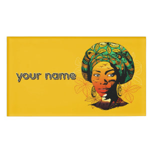 Badge D'identification Portrait féminin africain avec coucher de soleil