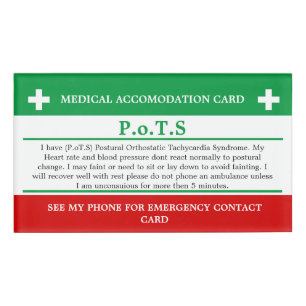 Badge D'identification PoTS En Coque d'urgence maladie invisible ICE