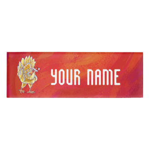 Badge D'identification Poule de Noël sur fond rouge