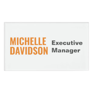 Badge D'identification Professionnel Moderne Orange Blanc Minimaliste Pla