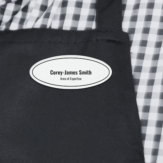 Badge D'identification Professionnel Noir Blanc Nom Expertise Oval