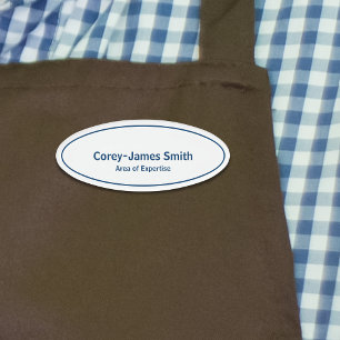 Badge D'identification Professionnel Simple Bleu Blanc Nom Expertise Oval