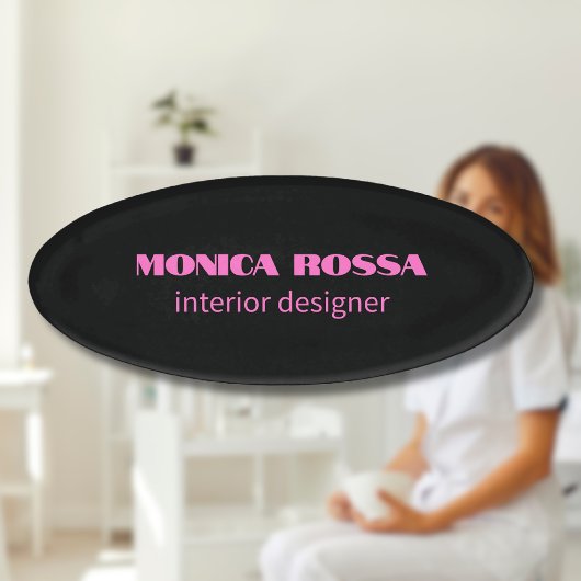 Badge D'identification Professionnel Simple Moderne Neon Rose Noir