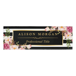 Badge D'identification Rayures blanches noires de emballage florales