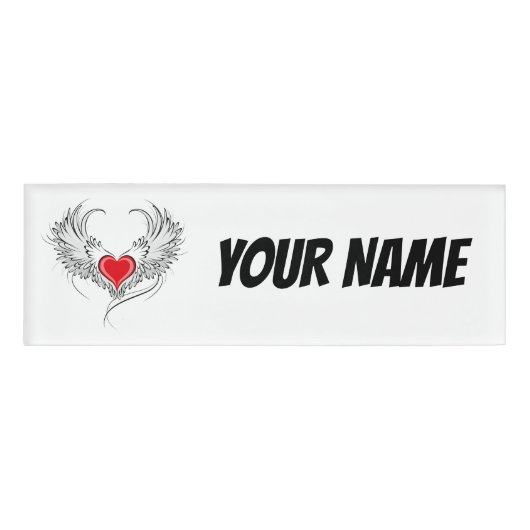 Badge D'identification Red Angel Coeur avec ailes (Devant)