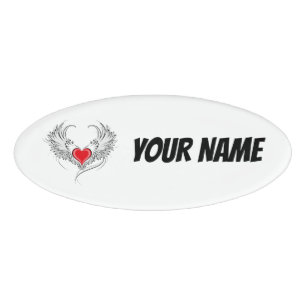 Badge D'identification Red Angel Coeur avec ailes