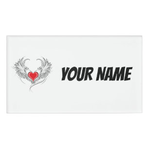 Badge D'identification Red Angel Coeur avec ailes