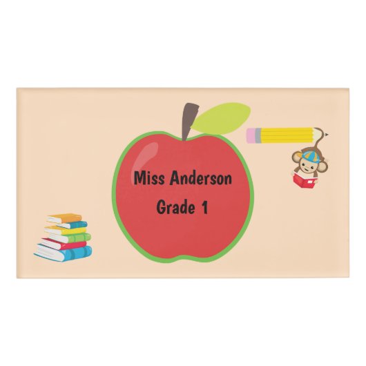 Badge D'identification Red Apple Custom Teacher Nom Grade Monkey (Devant)