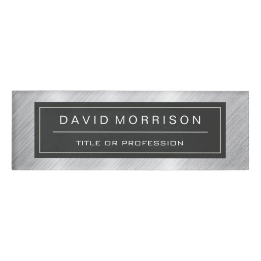 Badge D'identification Regard professionnel argenté métallique balayé (Devant)