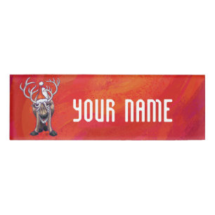 Badge D'identification Reindees Noël Sur Vert