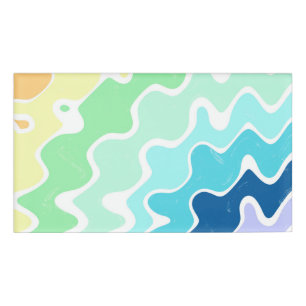 Badge D'identification Retro Wavy Lines Pastel Rainbow Colors Motif