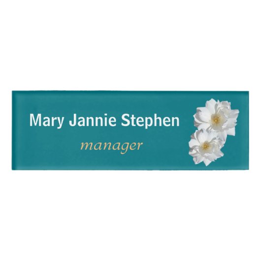 Badge D'identification Rose blanche en turquoise, belle plaque d'identité (Devant)