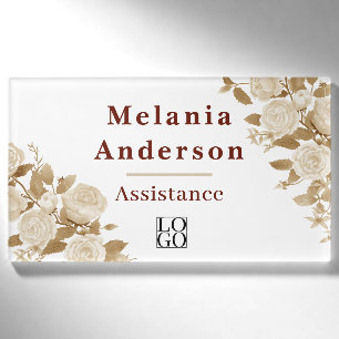 Badge D'identification Rose Élégant Blanc