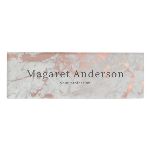 Badge D'identification Rose Gold n Grey Marble Femme Employé (Devant)