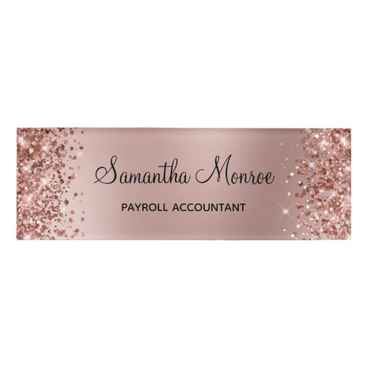 Badge D'identification Rose Gold Pailleté Flou (Devant)