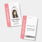 Badge d'identification rose pour employé d'entrepr (Avant & arrière)