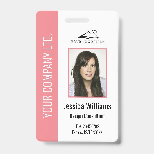 Badge d'identification rose pour employé d'entrepr (Avant)