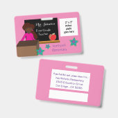 Badge d'identification rose pour enseignant afro-a (Avant & arrière)